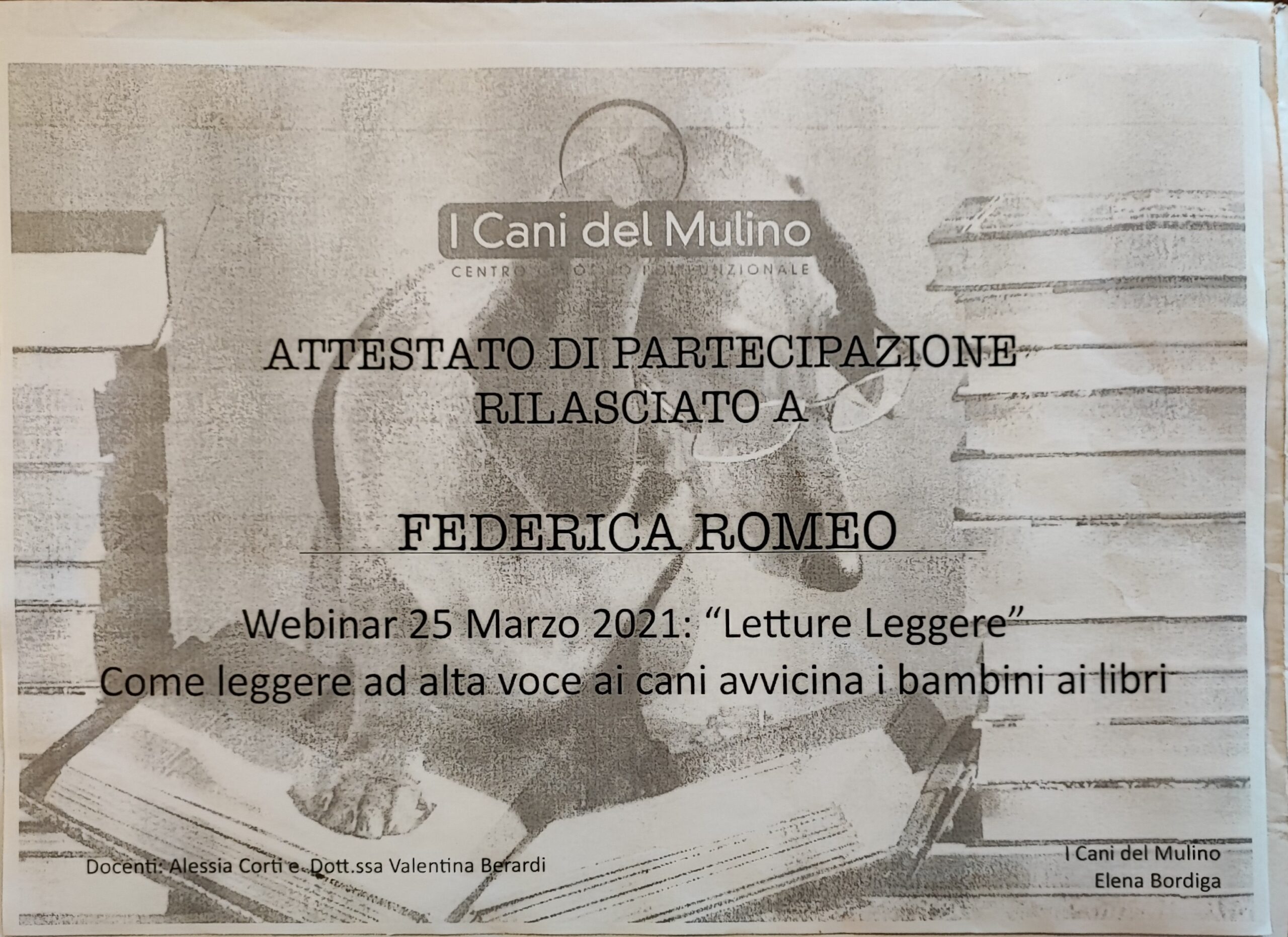 Attestato letture Bambini